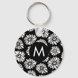 Porte-clés Minimalist Groovy Black and White Daisy Monogram