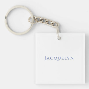 Porte-clés Minimaliste Blanc Bleu Simple Élégant Moderne Nom