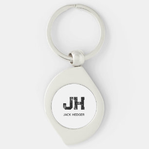 PORTE-CLÉS MINIMALISTE NOIR MONOGRAMME À DEUX LETTRES NOM BLA