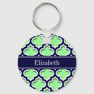 Porte-clés Mint Green, Navy Moroccan #5DS Navy Name Monogram