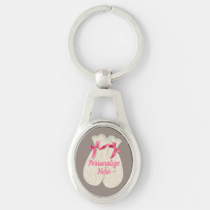 Porte-clés Mitten dentelle hiver ruban rose crème mignonne