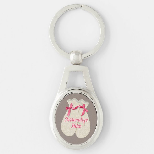 Porte-clés Mitten dentelle hiver ruban rose crème mignonne (Devant)