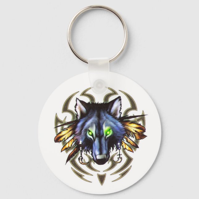 Porte-clés Modèle de tatouage de loup tribal (Recto)