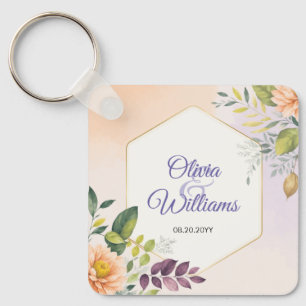 Porte-clés Modèle d'invitation de mariage floral élégant