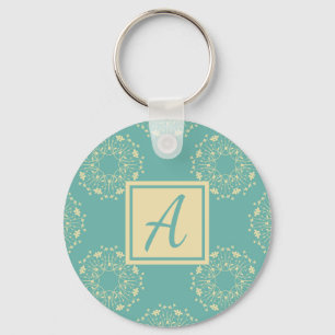 Porte-clés Modèle floral bleu monogramme personnalisé