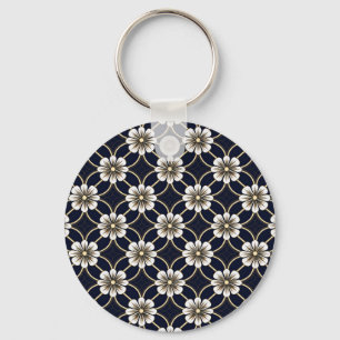 Porte-clés Modèle floral japonais de texte personnalisé