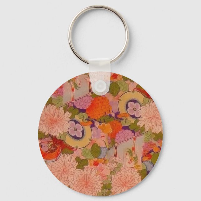 Porte-clés Modèle floral rose kimono (Recto)