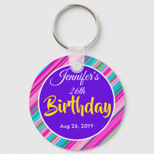 Porte-clés Modèle personnalisé d'anniversaire à motif rayures