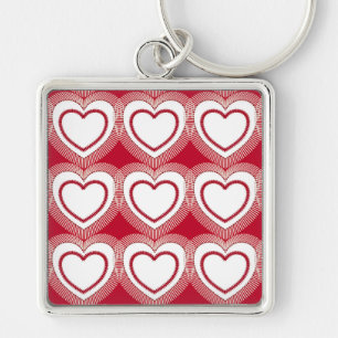 Porte-clés Modern Abstract Hearts - Red and White Keychain
