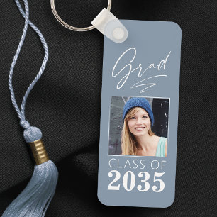 Porte-clés Modern Calligraphy Ink Script Grad Photo 2 Sided