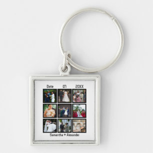 Porte-clés Modern Custom Wedding Anniversary 9 Photo Collage