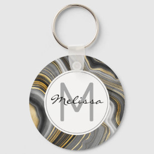 Porte-clés Modern Gold & Gray Agate Geode Mineral Monogram