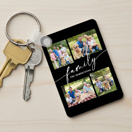 Porte-clés Modern Photo Collage Family Script Keepsake