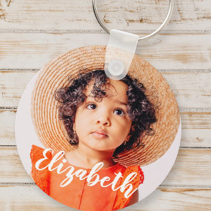 Porte-clés Modern Simple Script Ajouter votre nom et photo