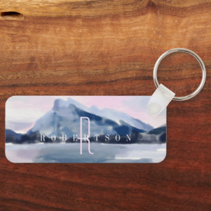 Porte-clés Modern Watercolour Navy Blue Mountain Monogram