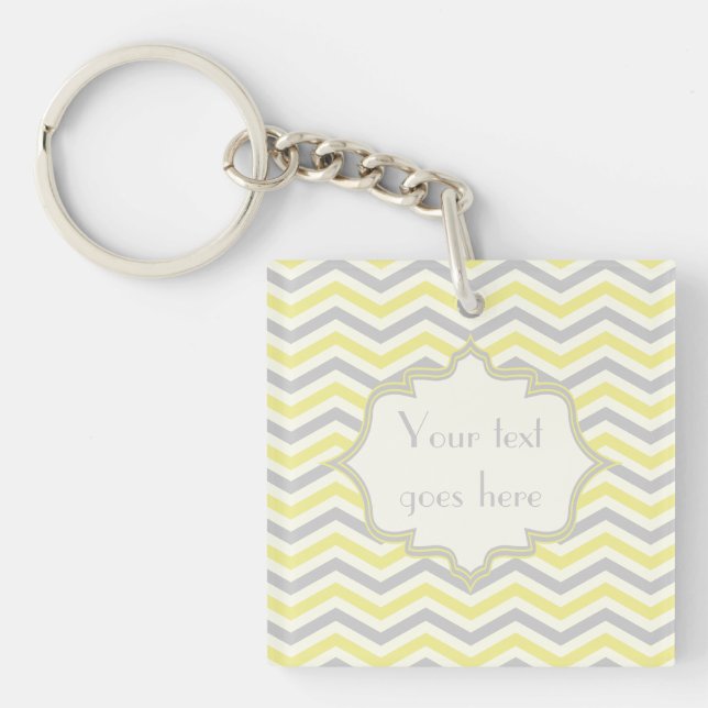 Porte-clés Modern yellow, grey, ivory chevron pattern custom (Devant)