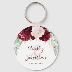 Porte-clés Moderne Bourgogne Blush Floral Greenery Mariage