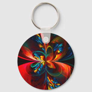 Porte-clés Moderne Floral Abstrait Art Orange Bleu Motif #14