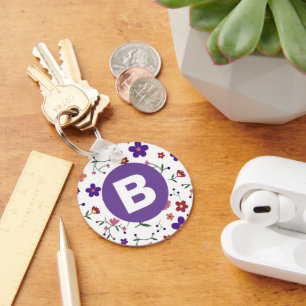 Porte-clés Moderne monogramme floral coloré violet