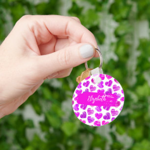 Porte-clés Moderne Purple Rose Doodled Hearts Valentine Nom
