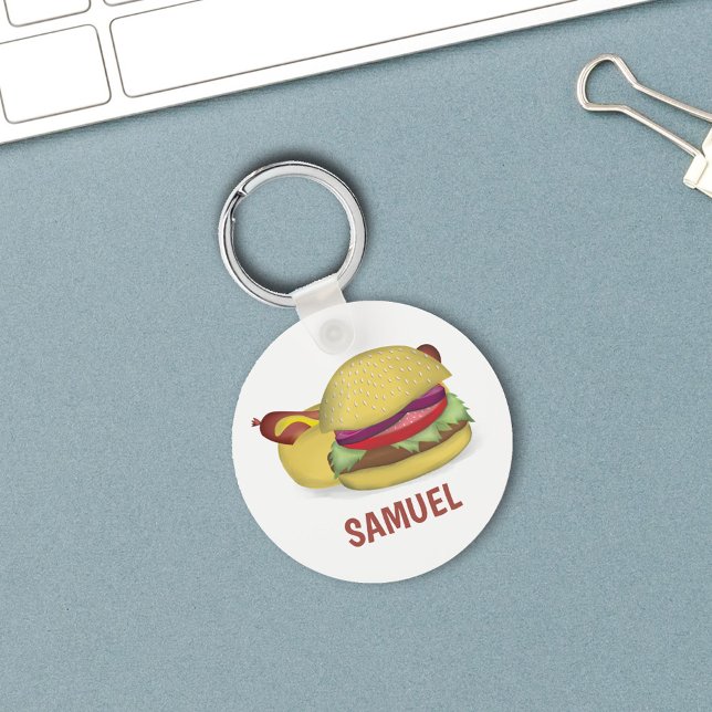 Porte-clés Moderne Simple Hamburger Hotdog Cute Custom (Hamburger and hotdog custom keychain)