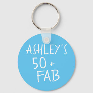 Porte-clés Moderne stylish Name Blue 50 Fabuleux anniversaire