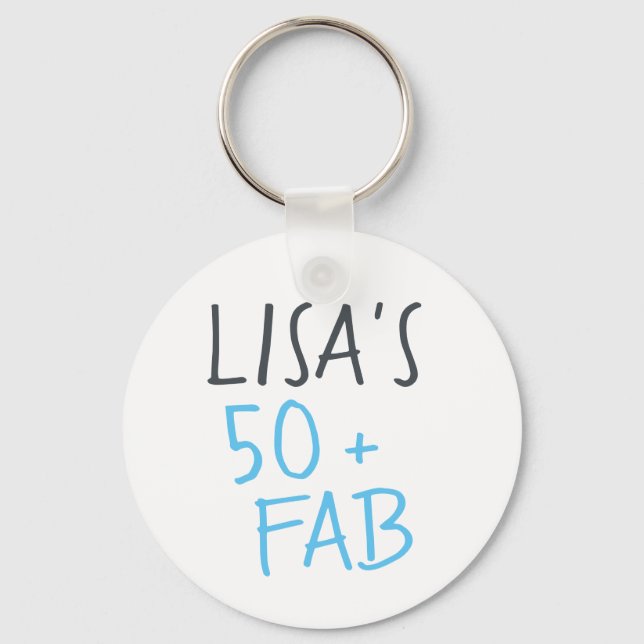 Porte-clés Moderne stylish Name Blue 50 Fabuleux anniversaire (Recto)