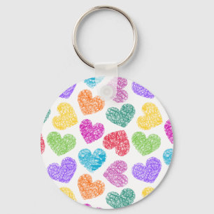 Porte-clés Moderne Vibrant Rainbow Doodle Hearts mignon Motif