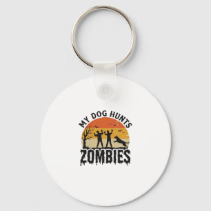 Porte-clés Mon chien chasse les zombies Vintage Halloween Art