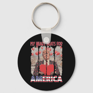 Porte-clés Mon cœur bat pour l'Amérique Trump Saint-Valentin