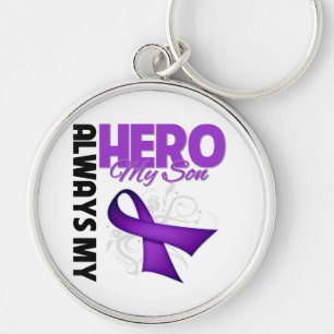 Porte-clés Mon fils toujours mon héros - Ruban violet