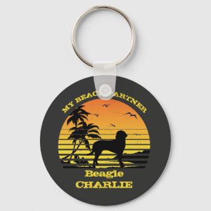 Porte-clés Mon partenaire de plage Sunset Palm Beagle