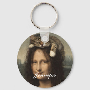 Porte-clés Mona Lisa avec chat endormi
