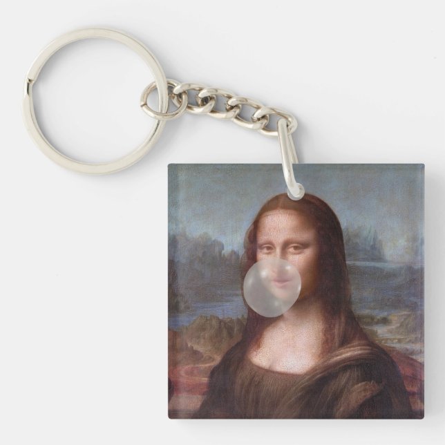 Porte-clés Mona Lisa souffle de bulle grise gomme (Devant)