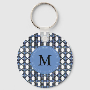 Porte-clés Monogram Blue Abstract Scarab Pattern