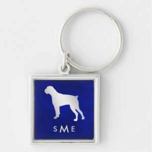 Porte-clés Monogram Blue Silver Boxer Dog