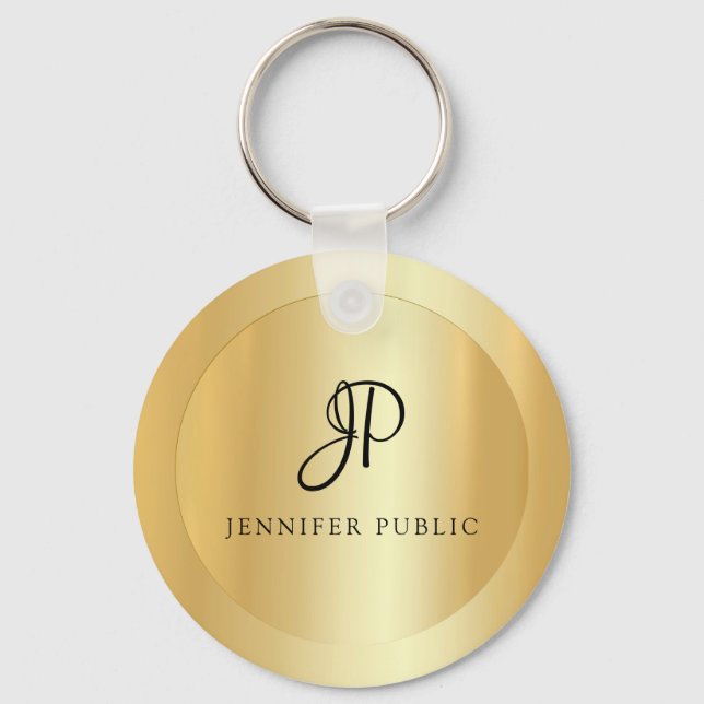 Porte-clés Monogram Faux Gold Elegant Nom Modèle (Recto)