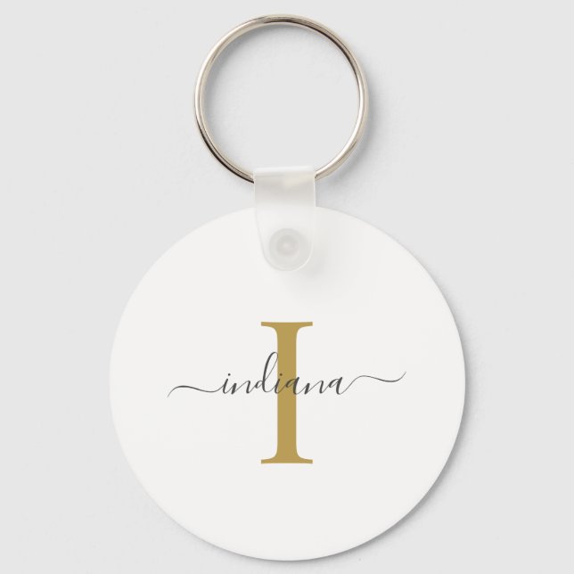 Porte-clés Monogram Gold Grey Nom du script Modern (Recto)