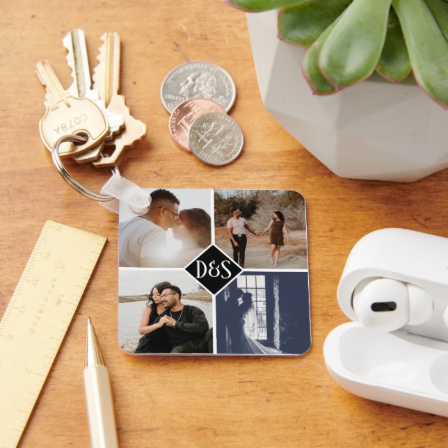 Porte-clés Monogramme 5 photo Collage personnalisé Personnali (Bureau)