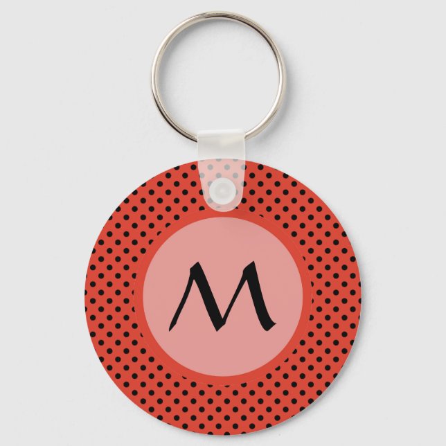Porte-clés Monogramme à points de polka orange rouge (Recto)