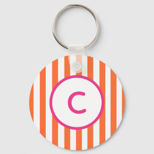 Porte-clés monogramme à rayure orange