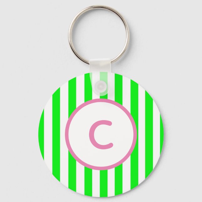Porte-clés monogrammé à rayures vert citron (Recto)