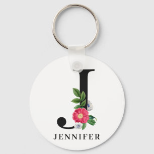 Porte-clés Monogramme alphabet floral personnalisé J