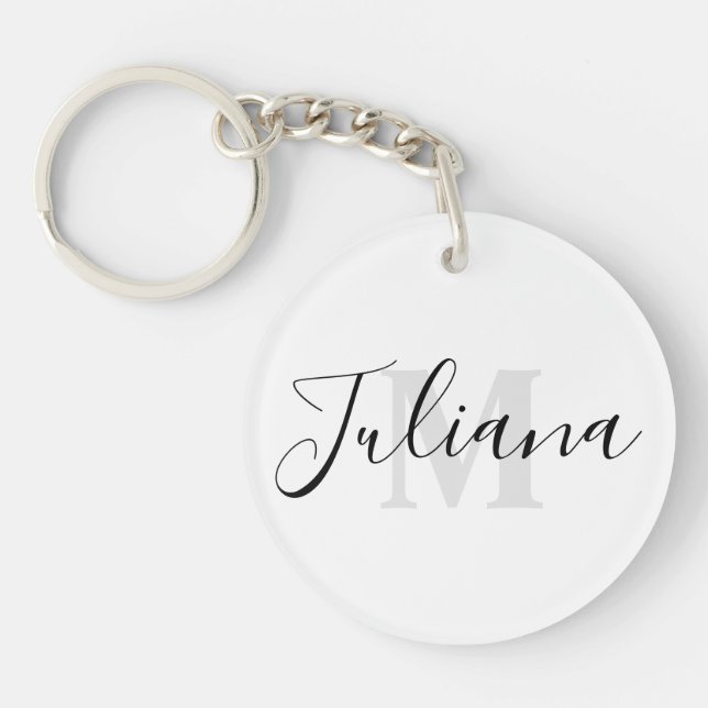 Porte-clés monogrammé avec écriture grise simple (Devant)