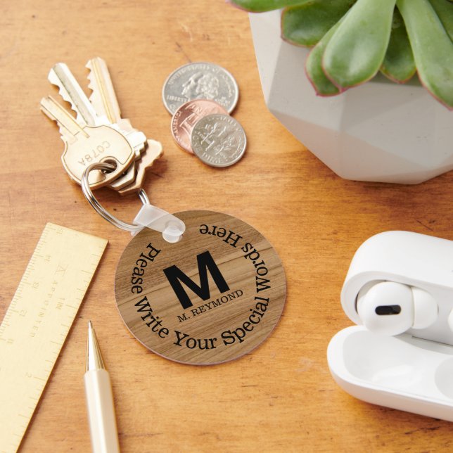 Porte-clés Monogramme avec texte personnalisé sur bois faux ( (Bureau)