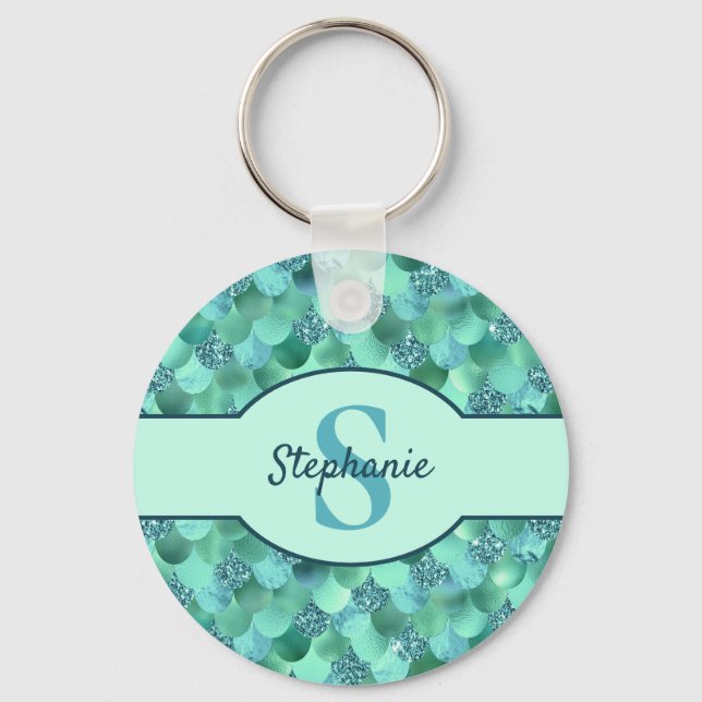 Porte-clés Monogramme Balances de sirène mer vert Aqua bleu (Recto)