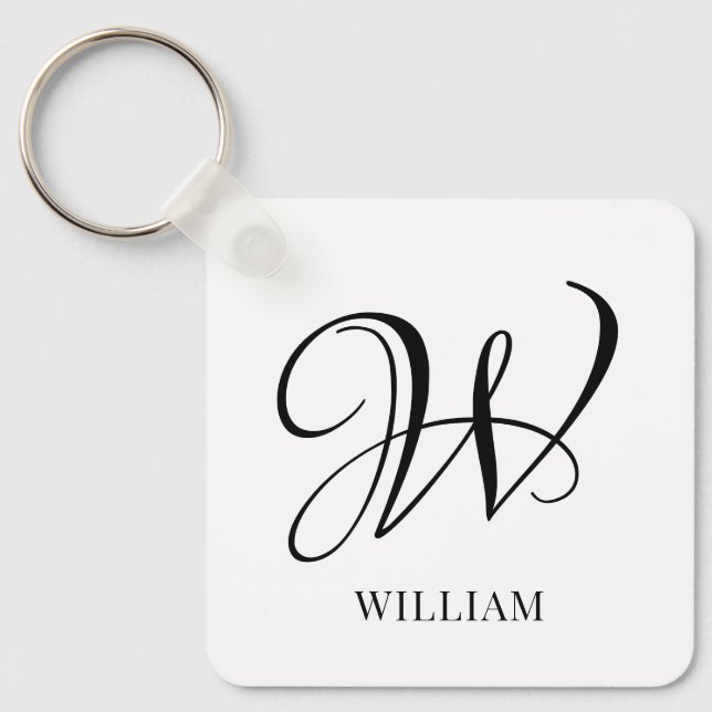 Porte-clés Monogramme blanc élégant et personnalisé initial (Recto)