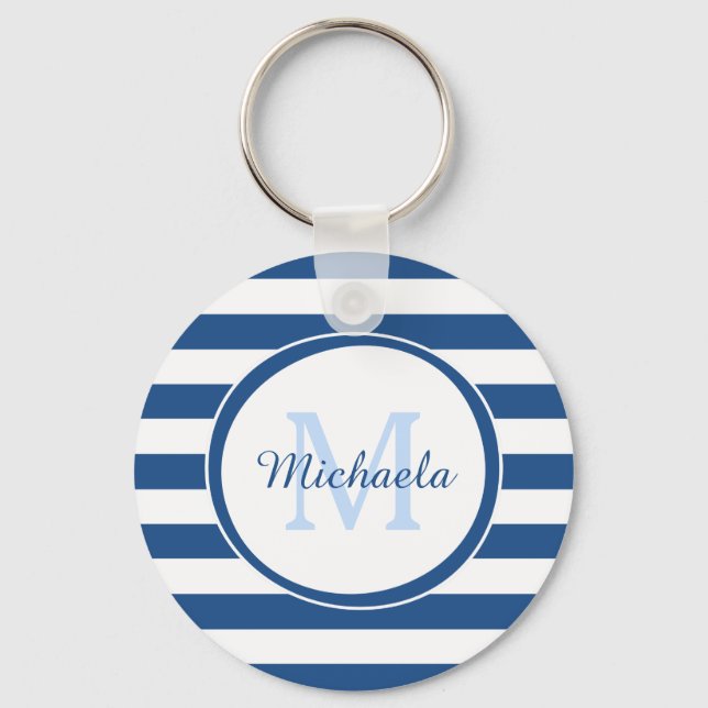 Porte-clés Monogramme bleu foncé frais et Motif de rayures gr (Recto)