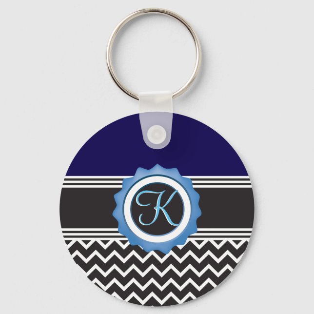 Porte-clés Monogramme bleu noir Chevron (Recto)