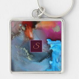 Porte-clés Monogramme bleu orange rouge Abstrait des vagues